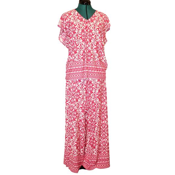 Vince Camuto Hot Pink White Baroque Print Women’s Lounge Set Top L Bottom XL - Picture 2 of 4